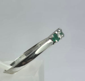 2016: Vintage; 9ct White Gold Emeralds Diamonds Half-Eternity/Stacker Ring- Delightful