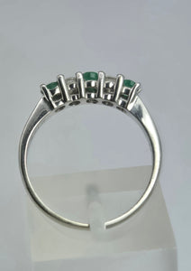2016: Vintage; 9ct White Gold Emeralds Diamonds Half-Eternity/Stacker Ring- Delightful