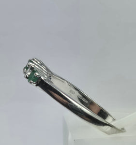 2016: Vintage; 9ct White Gold Emeralds Diamonds Half-Eternity/Stacker Ring- Delightful