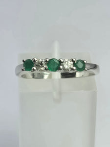 2016: Vintage; 9ct White Gold Emeralds Diamonds Half-Eternity/Stacker Ring- Delightful
