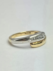 2017: Vintage 9ct White & Yellow Gold Diamonds Crossover/Stacker Ring- crisp & clean