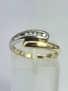 2017: Vintage 9ct White & Yellow Gold Diamonds Crossover/Stacker Ring- crisp & clean