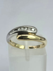 2017: Vintage 9ct White & Yellow Gold Diamonds Crossover/Stacker Ring- crisp & clean