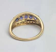Load image into Gallery viewer, 2018: Vintage: 9ct Gold Violet Blue Iolites 14 Diamonds Dress Ring- a beauty

