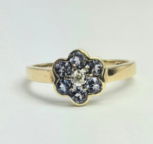 Load image into Gallery viewer, 2115: Vintage: 9ct Gold 6 Tanzanites Diamond Floral Daisy Ring
