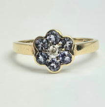Load image into Gallery viewer, 2115: Vintage: 9ct Gold 6 Tanzanites Diamond Floral Daisy Ring
