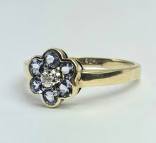 Load image into Gallery viewer, 2115: Vintage: 9ct Gold 6 Tanzanites Diamond Floral Daisy Ring
