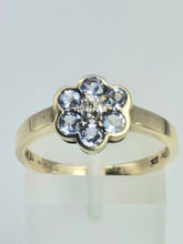 Load image into Gallery viewer, 2115: Vintage: 9ct Gold 6 Tanzanites Diamond Floral Daisy Ring
