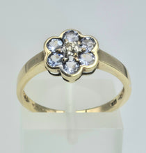 Load image into Gallery viewer, 2115: Vintage: 9ct Gold 6 Tanzanites Diamond Floral Daisy Ring
