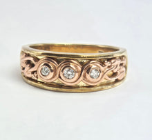 Load image into Gallery viewer, 2120: Vintage &amp; Heavy 9ct Gold Round Cut Diamond Trilogy Clogau Style- Statement
