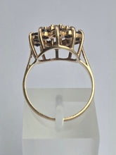 Load image into Gallery viewer, 2121: Vintage: 9ct Gold Diamond Blue Sapphires Diamonds Flower Head Ring- from 1980

