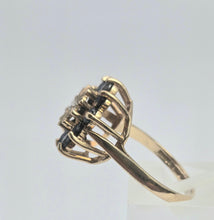 Load image into Gallery viewer, 2121: Vintage: 9ct Gold Diamond Blue Sapphires Diamonds Flower Head Ring- from 1980
