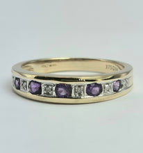 Cargar imagen en el visor de la galería, 2134: Vintage: 9ct Gold 5 Amethysts 6 Diamonds Channel Set Stacker/Half Eternity Ring
