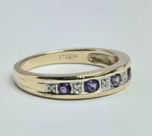 Cargar imagen en el visor de la galería, 2134: Vintage: 9ct Gold 5 Amethysts 6 Diamonds Channel Set Stacker/Half Eternity Ring
