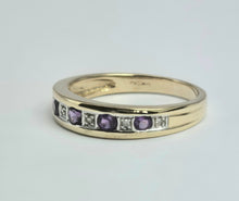 Cargar imagen en el visor de la galería, 2134: Vintage: 9ct Gold 5 Amethysts 6 Diamonds Channel Set Stacker/Half Eternity Ring
