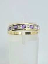 Cargar imagen en el visor de la galería, 2134: Vintage: 9ct Gold 5 Amethysts 6 Diamonds Channel Set Stacker/Half Eternity Ring
