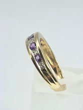 Cargar imagen en el visor de la galería, 2134: Vintage: 9ct Gold 5 Amethysts 6 Diamonds Channel Set Stacker/Half Eternity Ring
