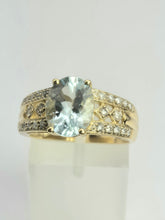 Load image into Gallery viewer, 2132: Vintage: 9ct Gold Blue Aquamarine 24 Natural Diamonds Cocktail Ring
