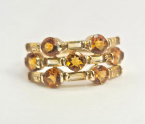 2157: Vintage; 9ct Gold Orange and Yellow Citrine Openwork Cocktail Ring