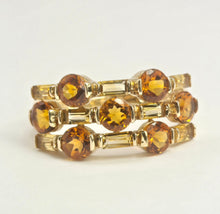 Cargar imagen en el visor de la galería, 2157: Vintage; 9ct Gold Orange and Yellow Citrine Openwork Cocktail Ring
