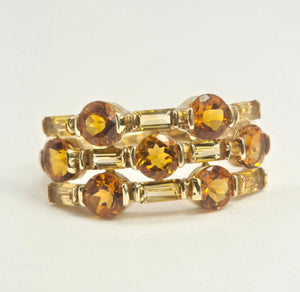 2157: Vintage; 9ct Gold Orange and Yellow Citrine Openwork Cocktail Ring