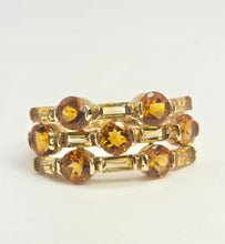 Cargar imagen en el visor de la galería, 2157: Vintage; 9ct Gold Orange and Yellow Citrine Openwork Cocktail Ring

