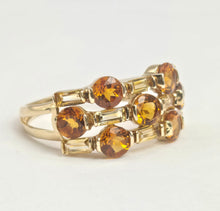 Cargar imagen en el visor de la galería, 2157: Vintage; 9ct Gold Orange and Yellow Citrine Openwork Cocktail Ring
