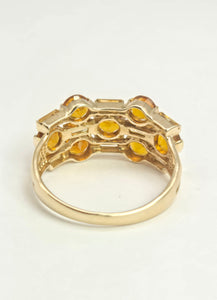2157: Vintage; 9ct Gold Orange and Yellow Citrine Openwork Cocktail Ring