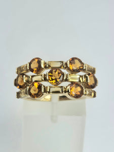 2157: Vintage; 9ct Gold Orange and Yellow Citrine Openwork Cocktail Ring