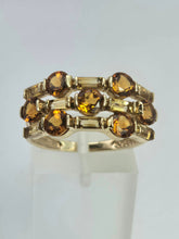 Cargar imagen en el visor de la galería, 2157: Vintage; 9ct Gold Orange and Yellow Citrine Openwork Cocktail Ring
