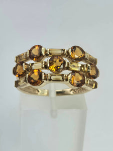2157: Vintage; 9ct Gold Orange and Yellow Citrine Openwork Cocktail Ring