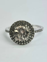 Cargar imagen en el visor de la galería, 2161: Vintage; 9ct White Gold Pink Morganite 60 Natural Diamonds Halo Dress Ring
