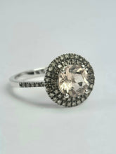 Cargar imagen en el visor de la galería, 2161: Vintage; 9ct White Gold Pink Morganite 60 Natural Diamonds Halo Dress Ring
