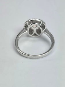2161: Vintage; 9ct White Gold Pink Morganite 60 Natural Diamonds Halo Dress Ring