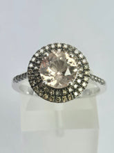 Cargar imagen en el visor de la galería, 2161: Vintage; 9ct White Gold Pink Morganite 60 Natural Diamonds Halo Dress Ring

