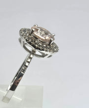 Cargar imagen en el visor de la galería, 2161: Vintage; 9ct White Gold Pink Morganite 60 Natural Diamonds Halo Dress Ring
