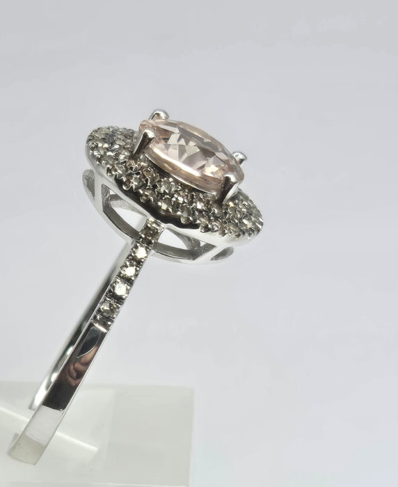 2161 Vintage: 9ct White Gold Morganite & Diamond Double Halo Dress Ring