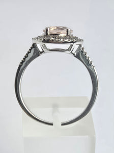 2161: Vintage; 9ct White Gold Pink Morganite 60 Natural Diamonds Halo Dress Ring