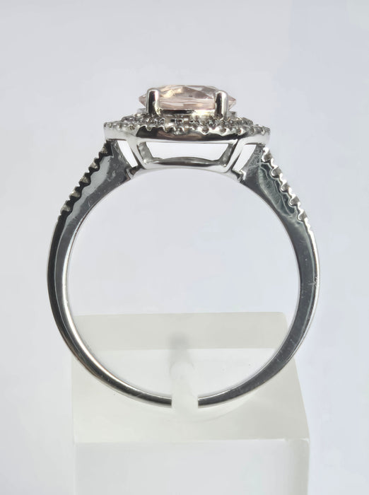 2161 Vintage: 9ct White Gold Morganite & Diamond Double Halo Dress Ring