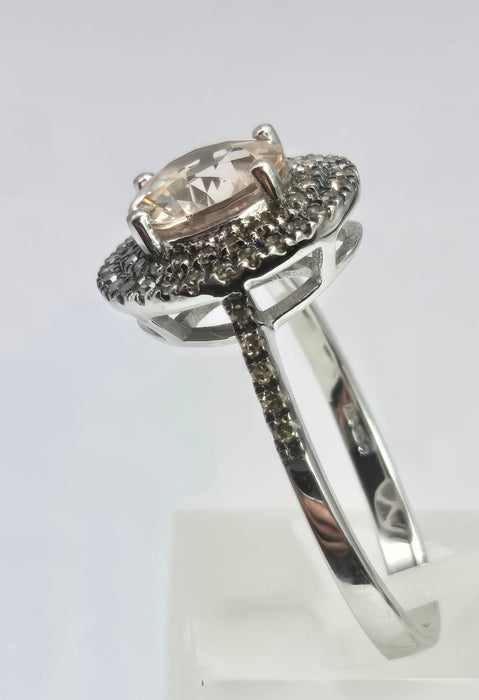 2161 Vintage: 9ct White Gold Morganite & Diamond Double Halo Dress Ring
