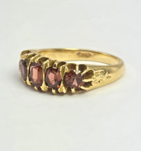 Cargar imagen en el visor de la galería, 2196: Vintage; 18ct Gold 5 Almandine Garnets half-Eternity Ring- From London 1968
