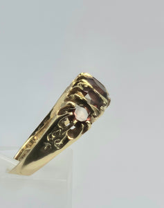 2196: Vintage; 18ct Gold 5 Almandine Garnets half-Eternity Ring- From London 1968