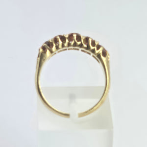 2196: Vintage; 18ct Gold 5 Almandine Garnets half-Eternity Ring- From London 1968