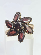 Cargar imagen en el visor de la galería, 2197: Vintage: 9ct Gold Mixed-Cut Rich Red Garnets Cluster Ring- From 1976
