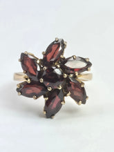 Cargar imagen en el visor de la galería, 2197: Vintage: 9ct Gold Mixed-Cut Rich Red Garnets Cluster Ring- From 1976
