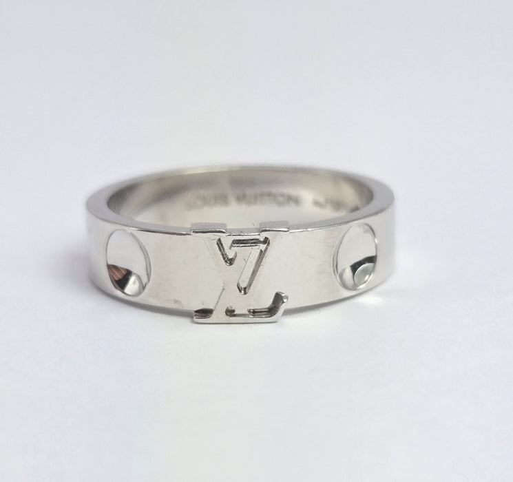 2023: Vintage: Louis Vuitton 18ct White Gold Emepreinte LV Ring- Size 56- Pristine Condition