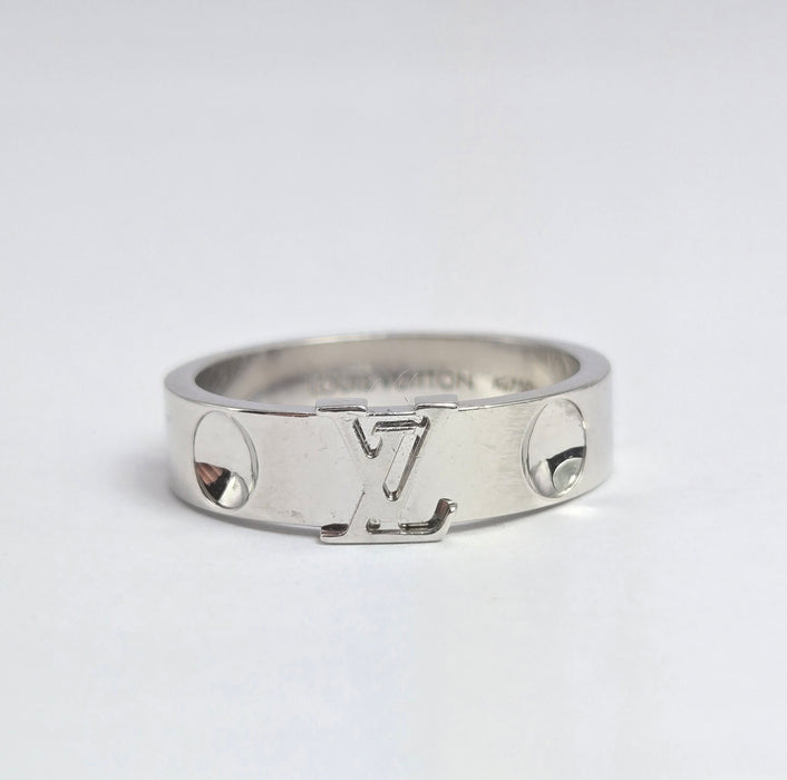 2023: Vintage: Louis Vuitton 18ct White Gold Emepreinte LV Ring- Size 56- Pristine Condition