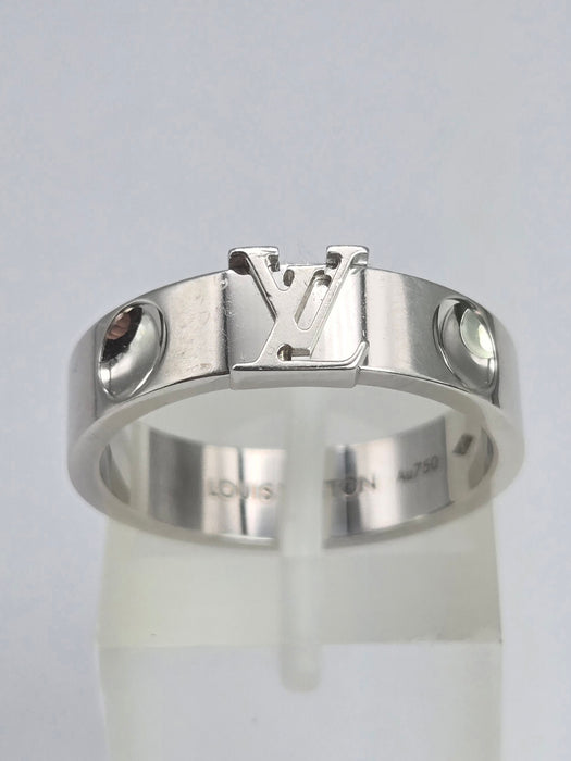 2023: Vintage: Louis Vuitton 18ct White Gold Emepreinte LV Ring- Size 56- Pristine Condition