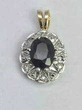 Load image into Gallery viewer, 2042: Vintage: 9ct Gold French Blue Sapphire Diamonds Pendant
