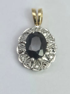 2042: Vintage: 9ct Gold French Blue Sapphire Diamonds Pendant